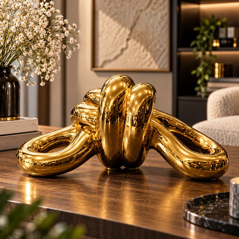 Luxury Abstract Gold Ceramic Sculpture Showpiece