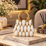 Gold and white ceramic handbag decorative showpiece