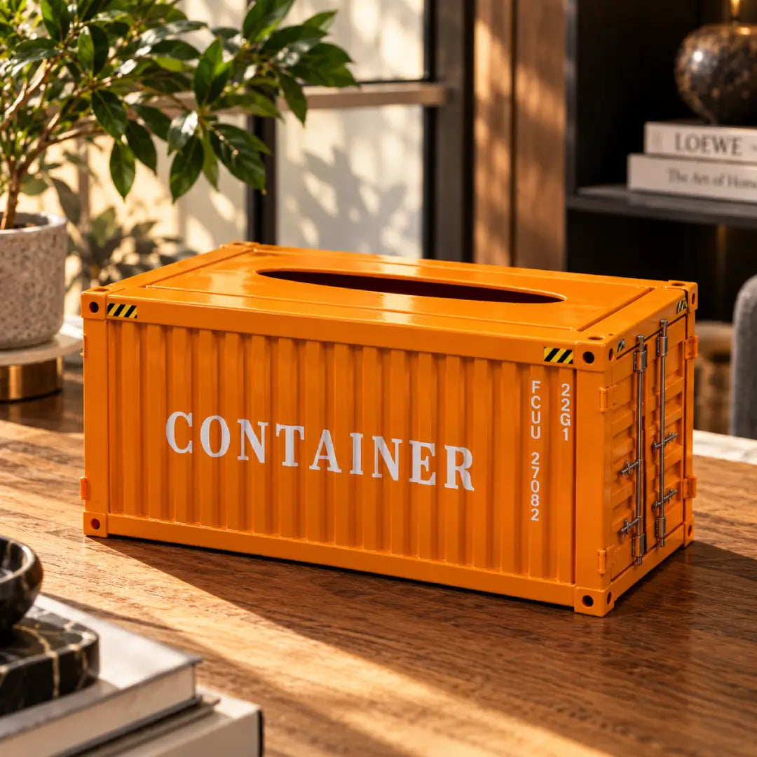 Modern container style tissue box organizer