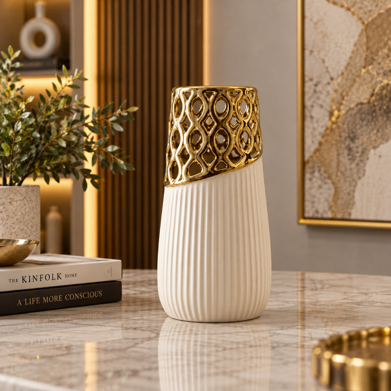 Luxury Gold Grille Vase | Elegant Decorative Vase for Modern Home Décor