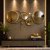 Geometric Plexiglass Mirror & Wooden Wall Art | Modern Abstract Mirror Wall Decor