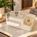 Modern tissue box holder with storage compartments
