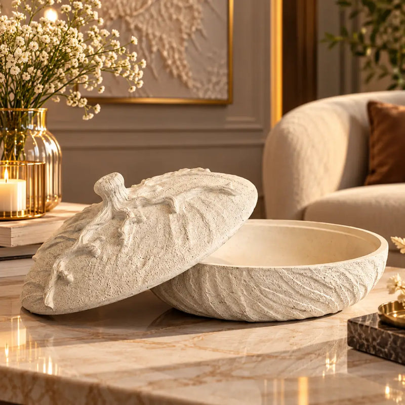 Luxury Textured Resin Decorative Bowl with Lid