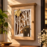 Wooden key holder box with decorative cutwork design