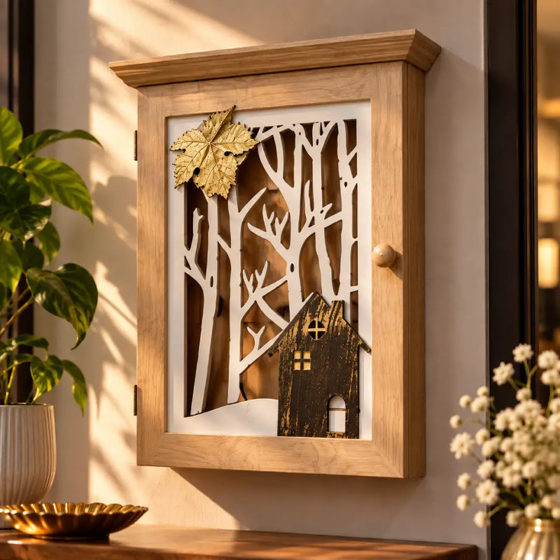 Luxury Wooden Wall Mounted Key Holder Box | Decorative Cutwork Key Organizer for Home