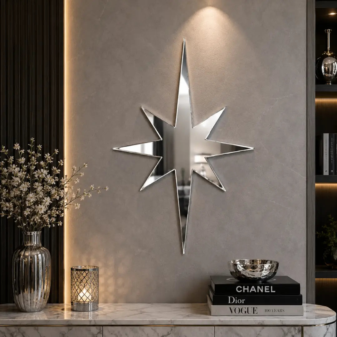 white mirror acrylic star wall decoration for home