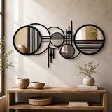 Geometric Plexiglass Mirror & Wooden Wall Art | Modern Abstract Mirror Wall Decor