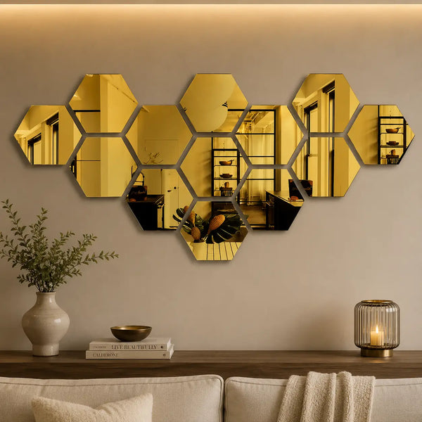 Modern Hexagonal Acrylic Wall Mirror Tiles Decorative Geometric Mirror Set Pakistan