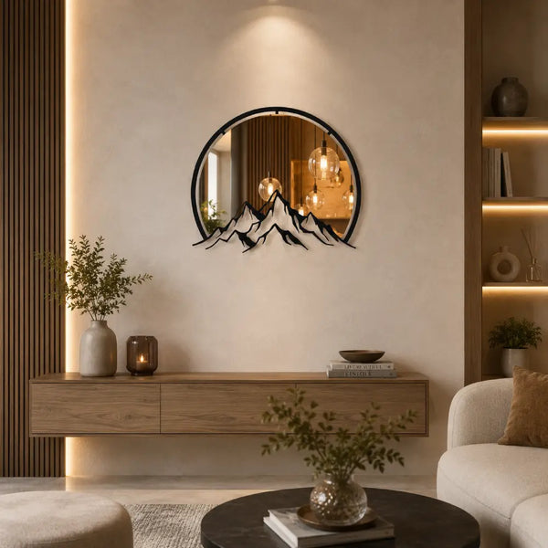 Mountain Mirror Wooden Wall Art | Modern Nature Mirror Wall Decor