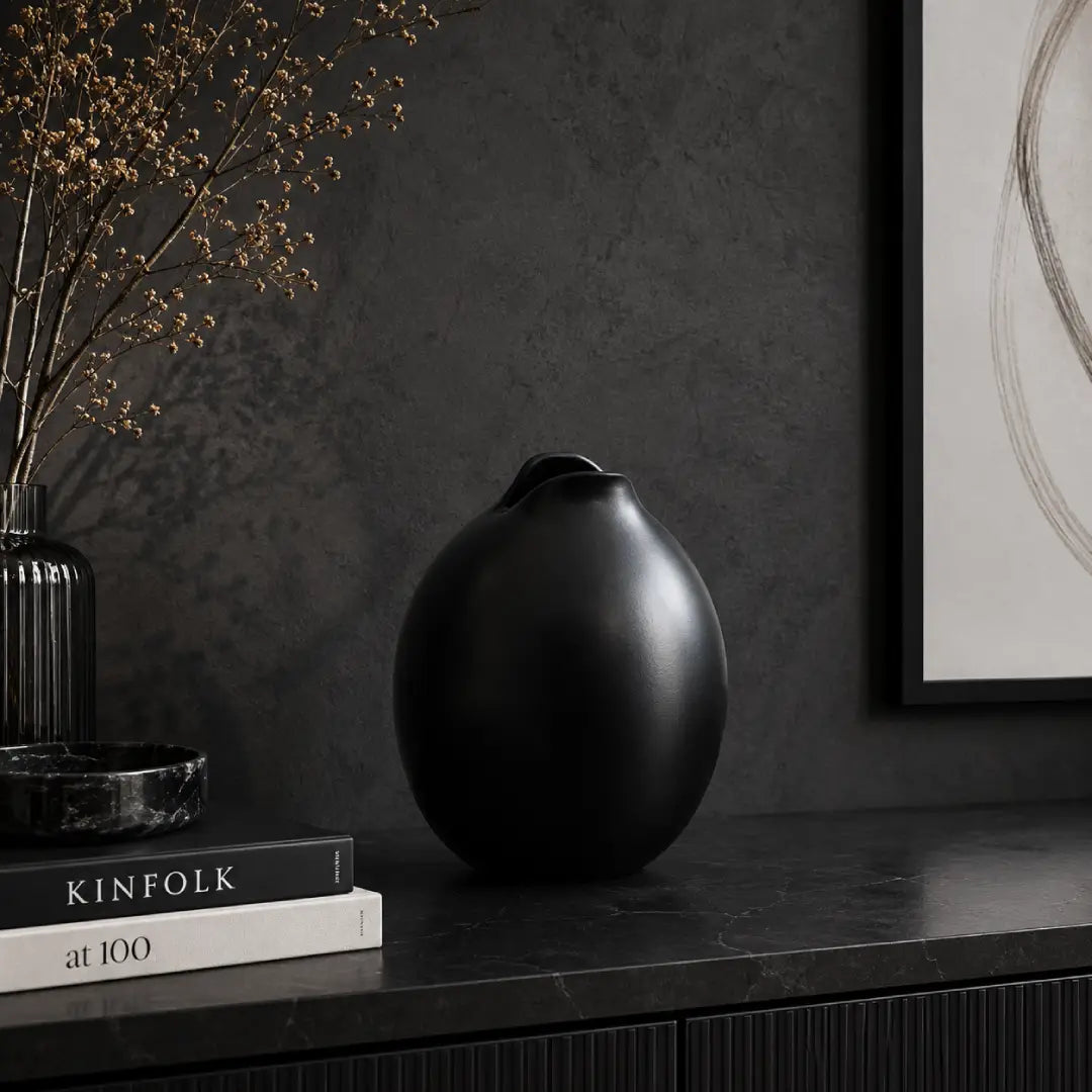 Black modern minimalist decorative vase for contemporary home decor