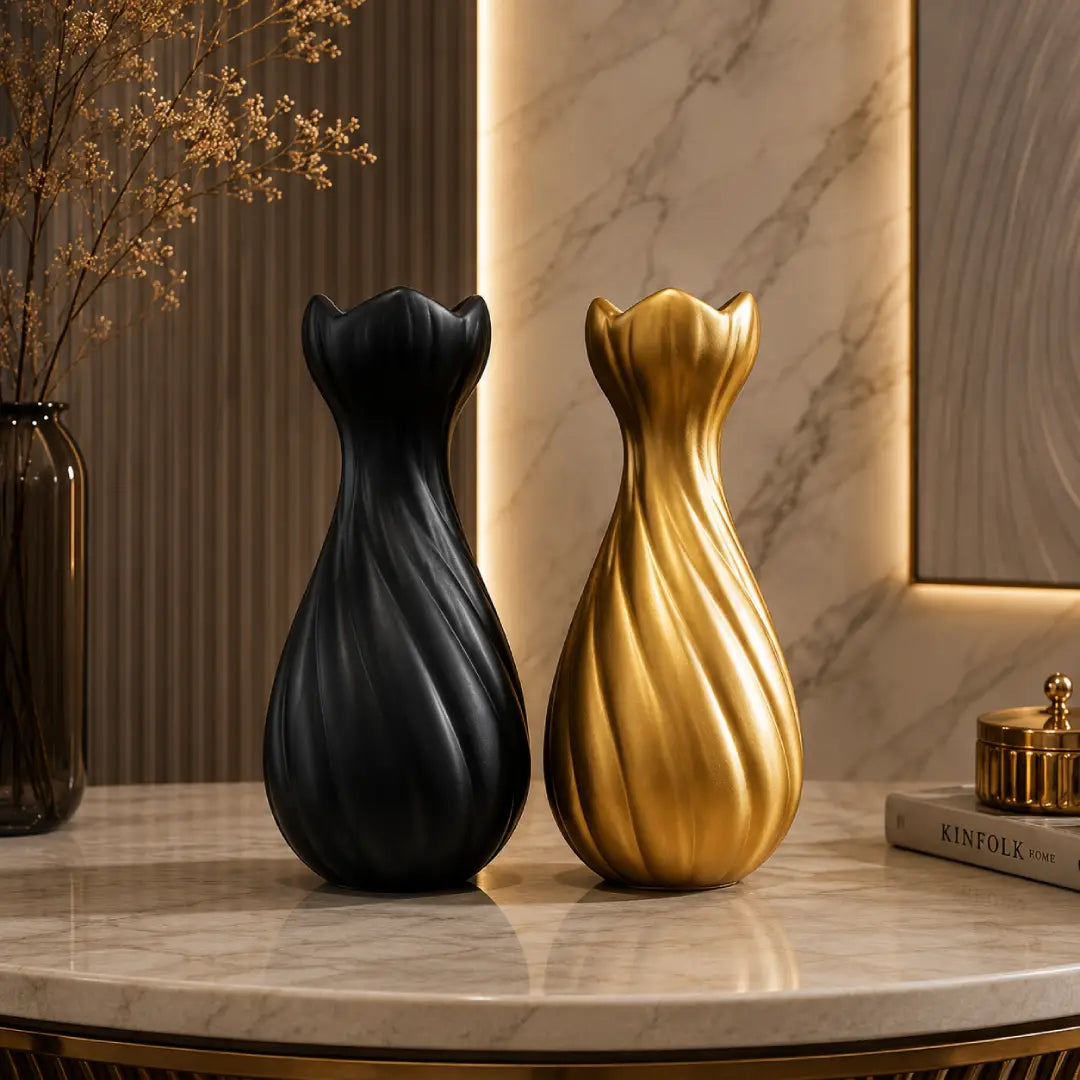 Modern Spiral Tulip Vase Golden Black luxury home decor Pakistan