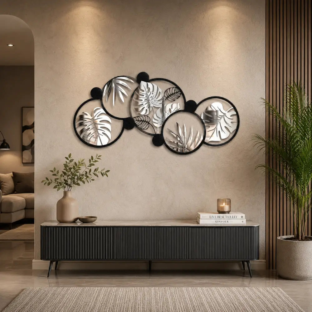 Flowers Wooden Acrylic Wall Decor with Mirror | Modern Leaf Wall Sculpture