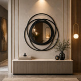 Abstract Wooden Rings Wall Mirror | Modern Round Wooden Mirror Wall Decor
