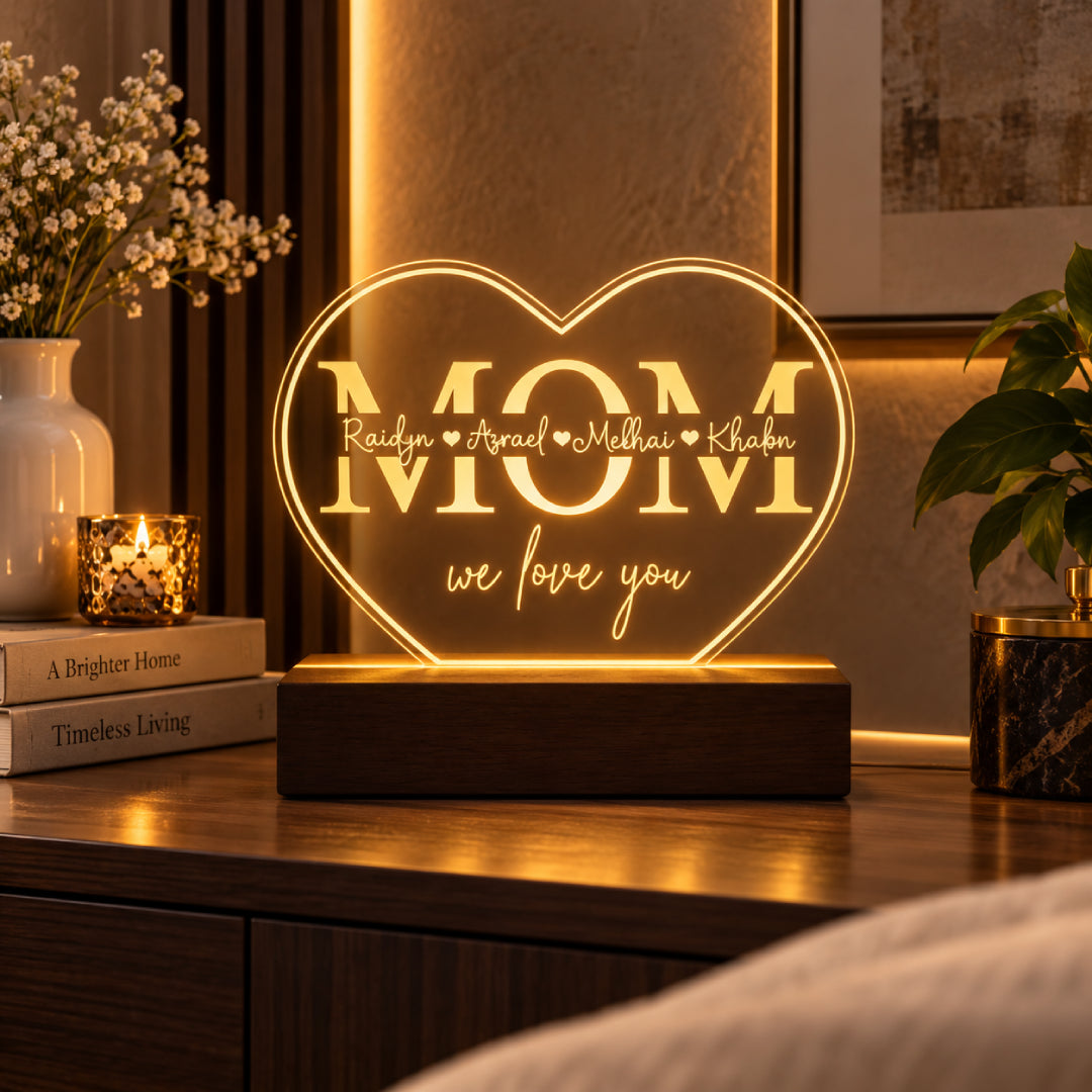 Mom Name Lamp with Kids Names
