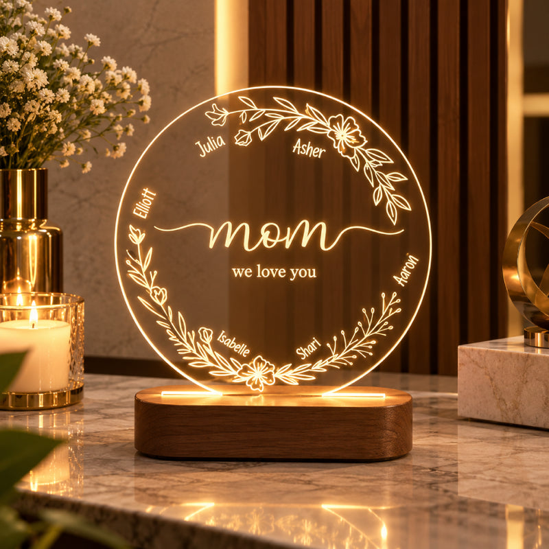 Mom Name Lamp with Kids Names | Personalized Mother & Children LED Gift