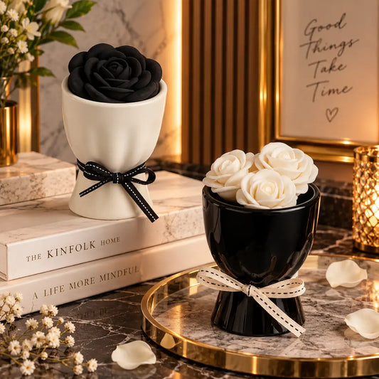 Monochrome Rose Ceramic Cup and Fork Set 6 Pieces