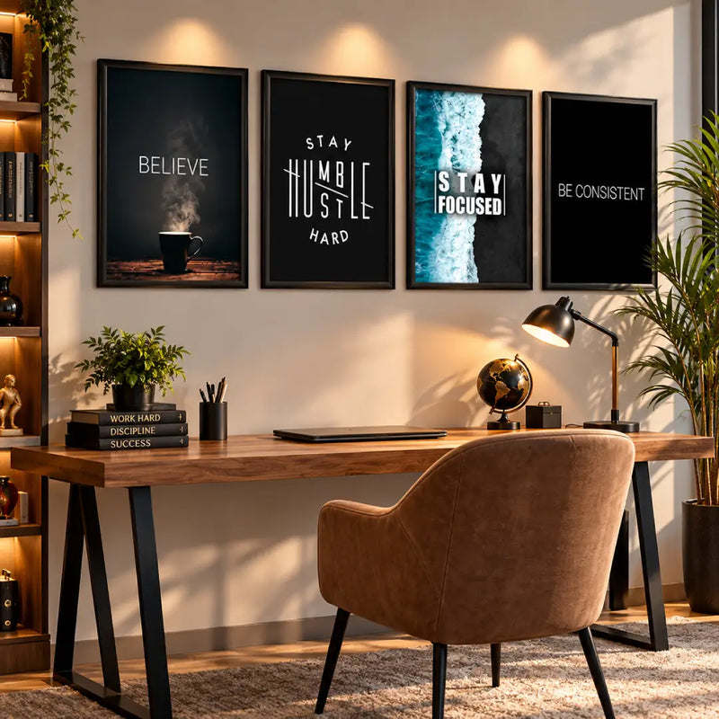 Motivational Messages Office Wall Art Set | Inspirational 4 Panel Workplace Décor