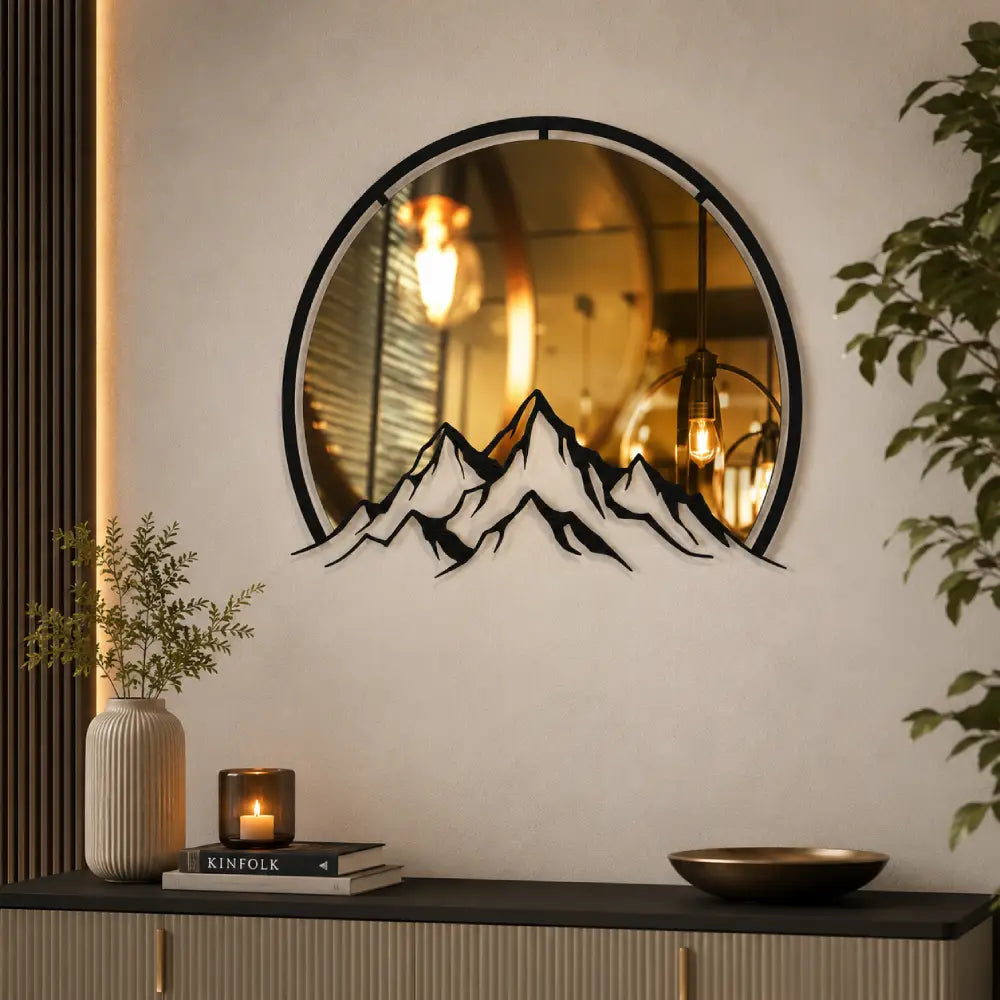 Mountain Mirror Wooden Wall Art | Modern Nature Mirror Wall Decor