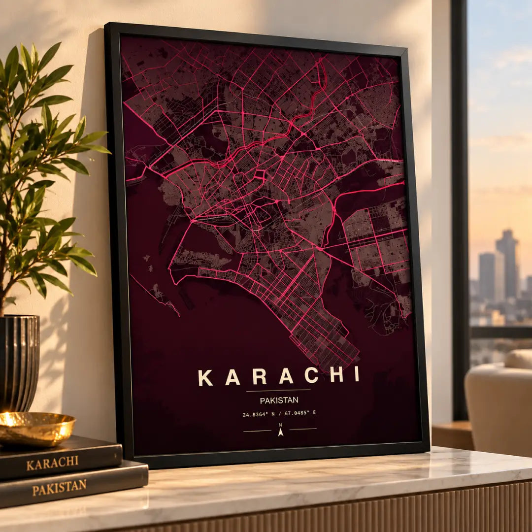 Karachi Pakistan minimalist city map artwork