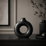 Black Nordic circular hollow vase for modern minimalist home decor