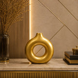 Golden Nordic circular hollow decorative vase for luxury home decor