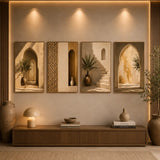 Oriental beige wall art set of 4