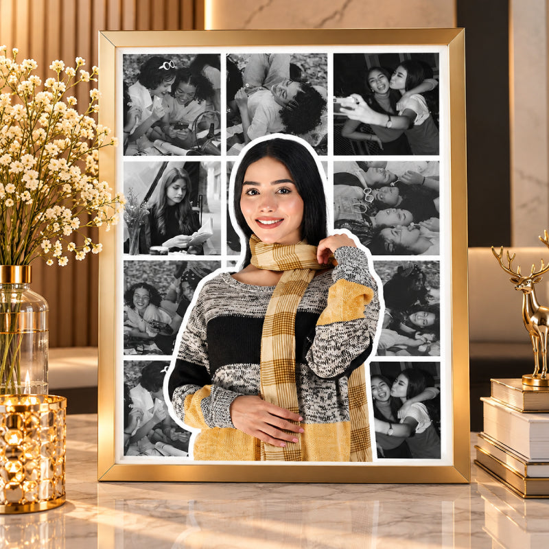 Rustic Gold personalised B&W photo collage wall decor