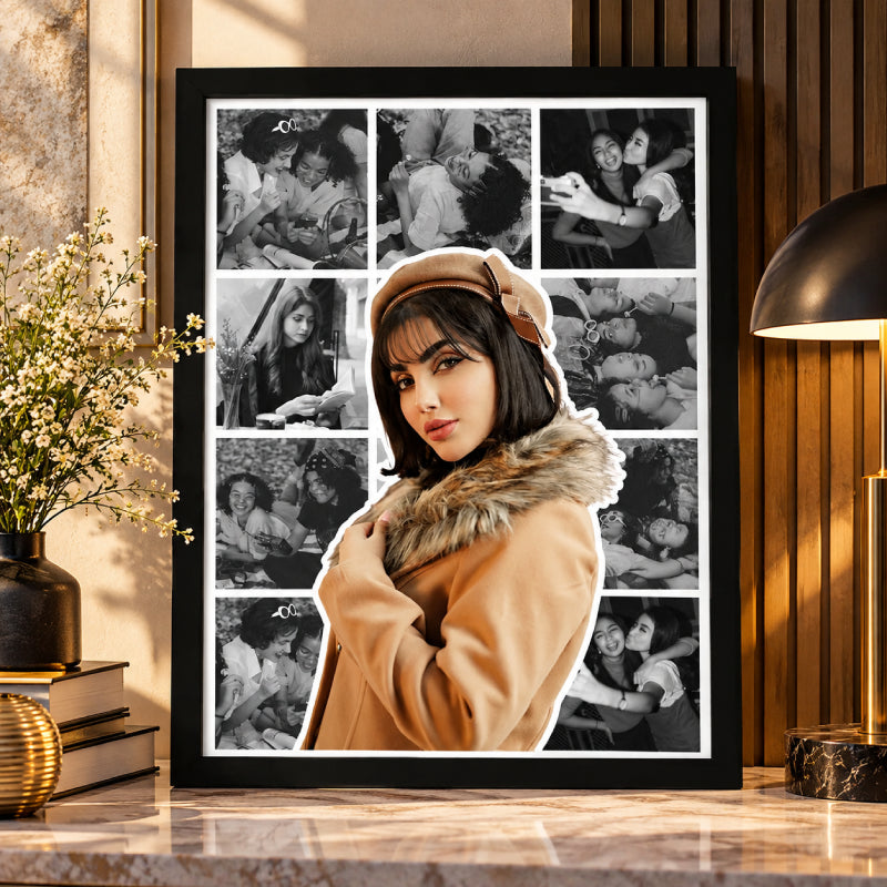 Custom outlined picture collage wall decor