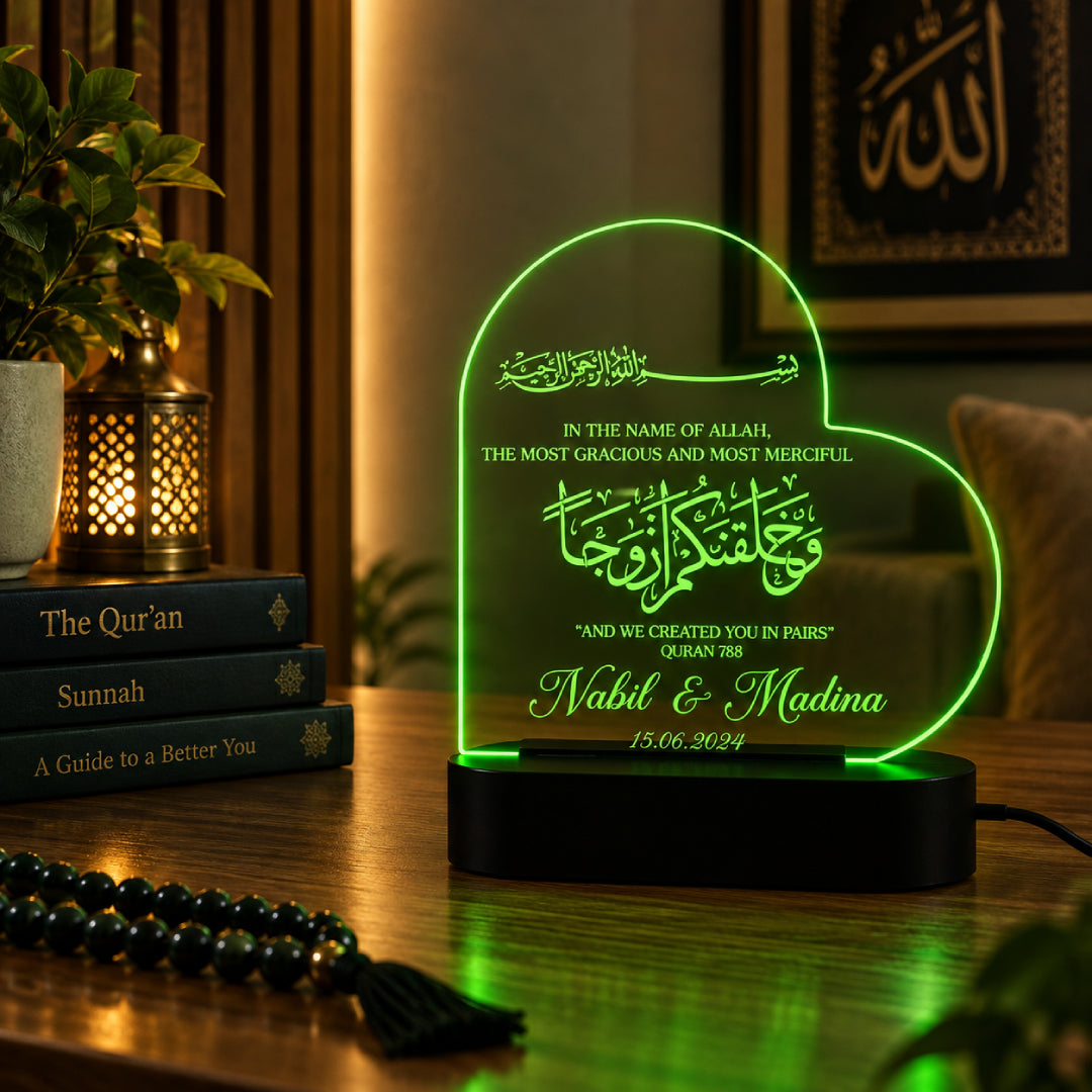 Islamic couple heart acrylic lamp