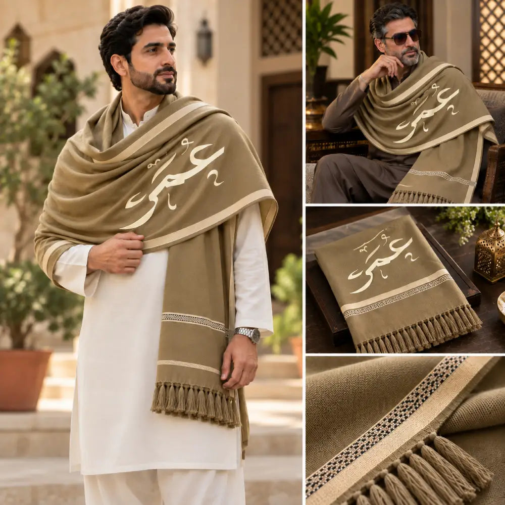Custom Name White Winter Shawl for Men | Personalized Gift