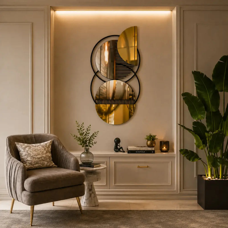 Geometric Plexiglass Mirror Wooden Wall Decor | Modern Abstract Wall Art