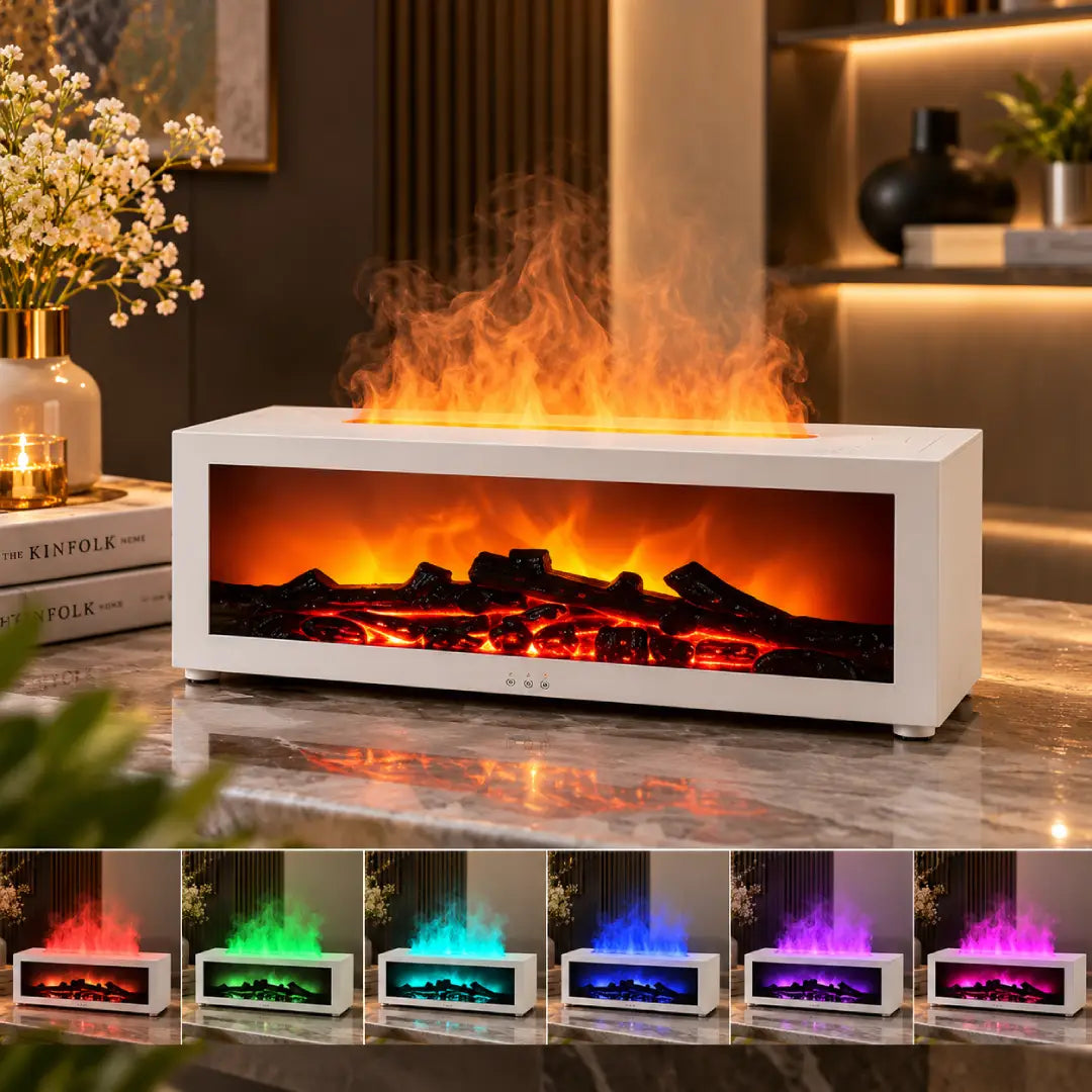 Electric humidifier with LED flame mist effect