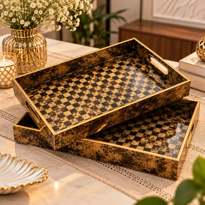 Premium Luxe Serving Tray Set | Elegant Decorative & Functional Organizer (2 Pcs Set)
