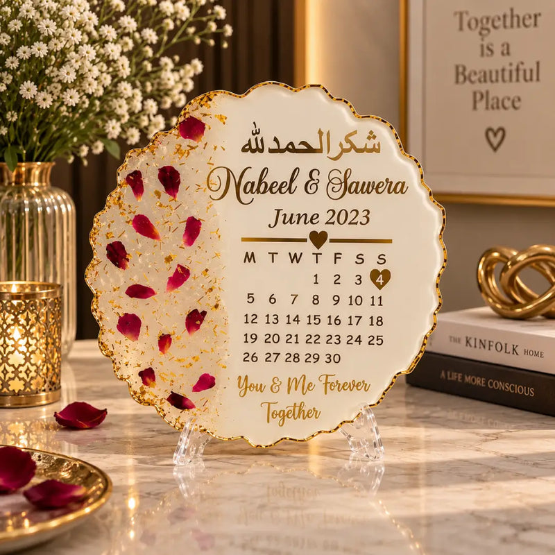Resin Art Nikkah Calendar | Personalized Islamic Wedding Keepsake