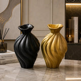 Ribbon Twist Modern Vase | Abstract Sculptural Decor | Golden & Black