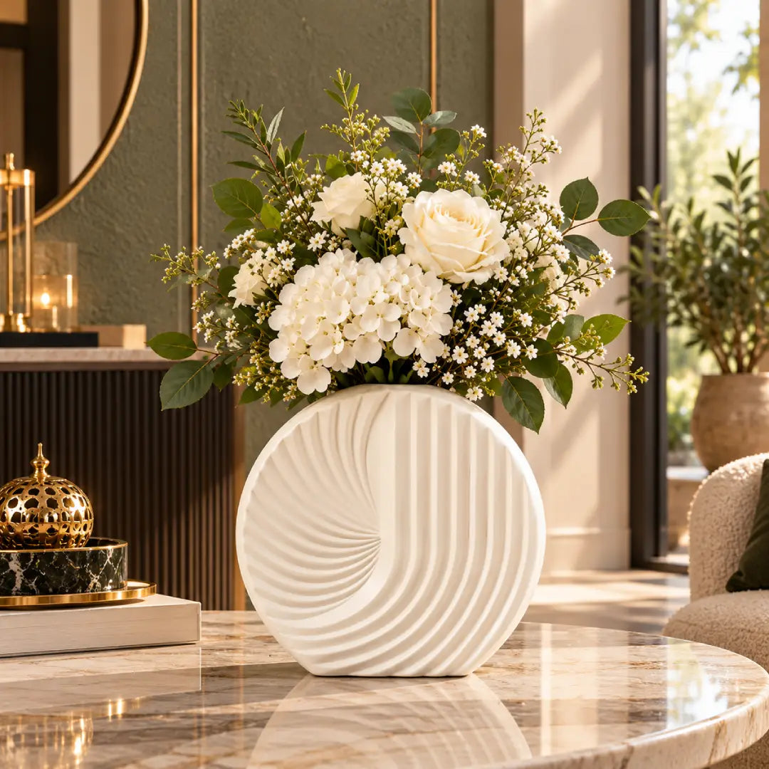 White textured ceramic decorative vase