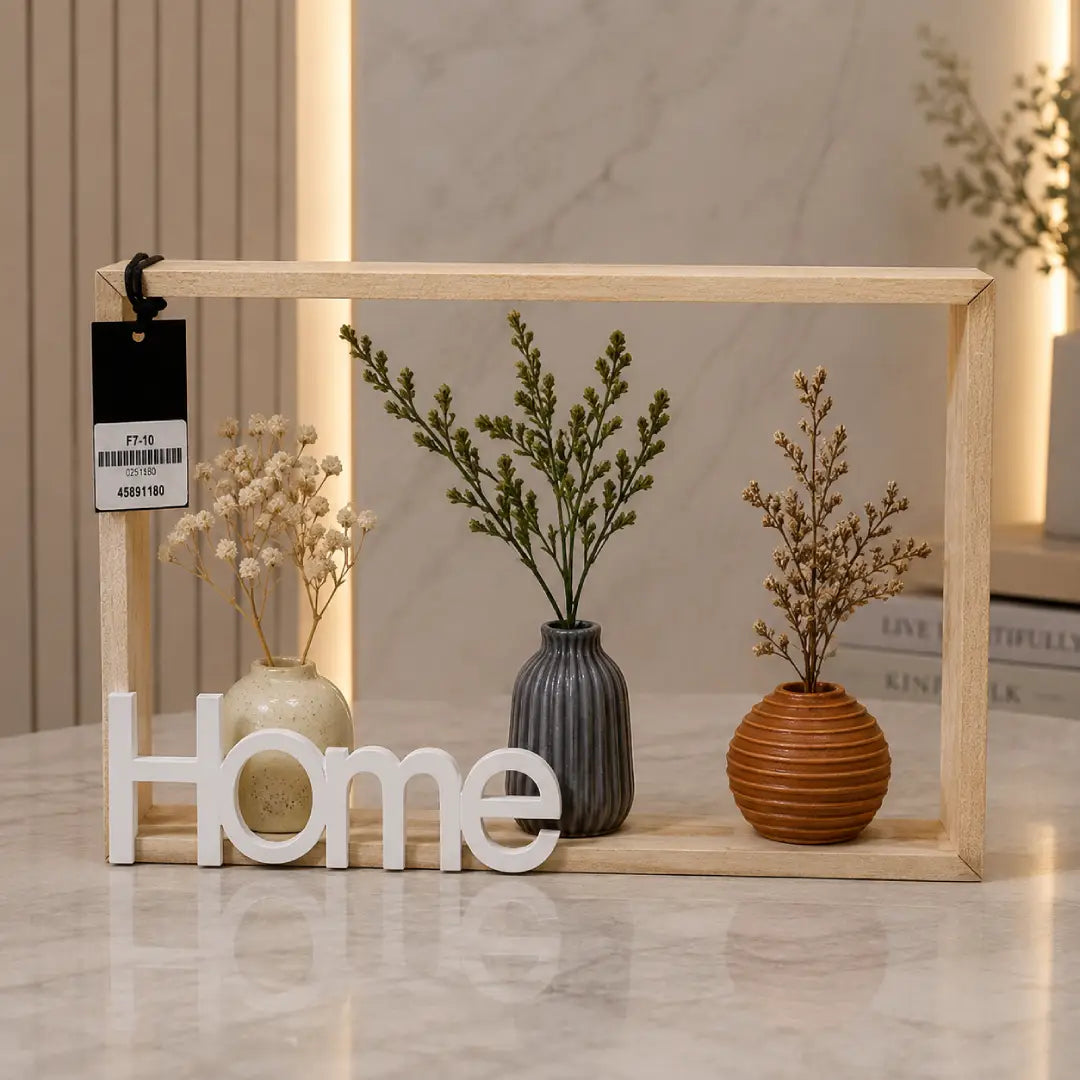 Rustic wood Home shadow box with miniature vases decorative home showpiece Pakistan