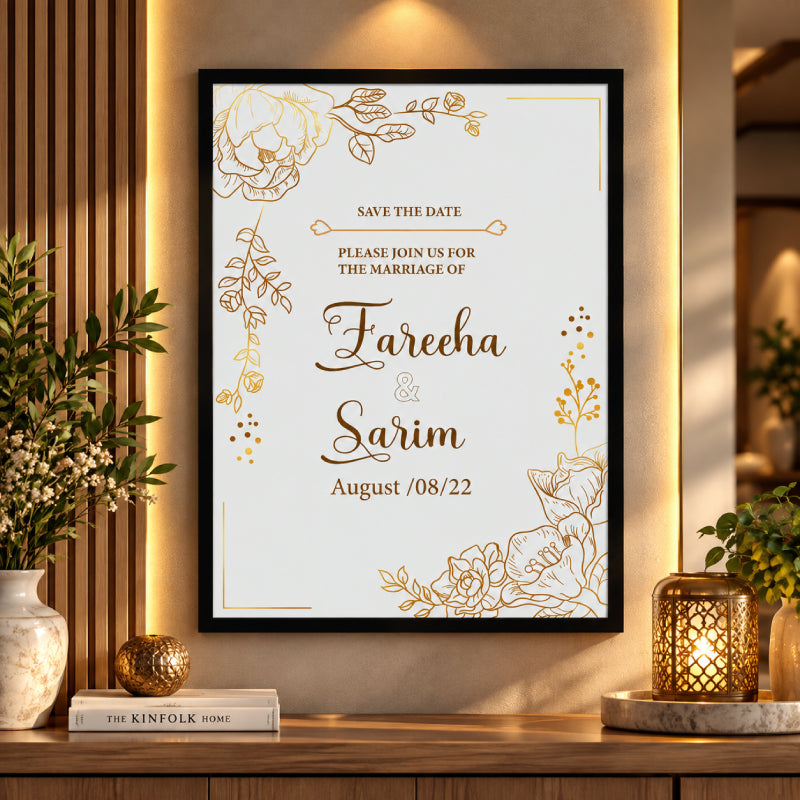 Save the Date Red Card Wedding Wall Art – Personalized Wedding Date & Couple Decor
