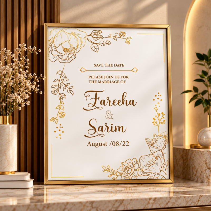 Save the Date Red Card Wedding Wall Art – Personalized Wedding Date & Couple Decor