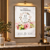 Save the Date Pink & White Floral Wedding Wall Art – Personalized Couple Decor
