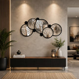 Flowers Wooden Acrylic Wall Decor with Mirror | Modern Leaf Wall Sculpture
