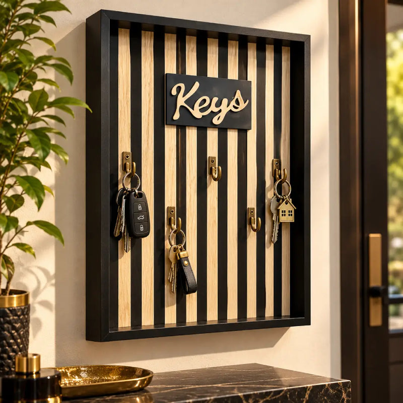 Stylish Wall Mounted Wooden Key Cabinet and Holder