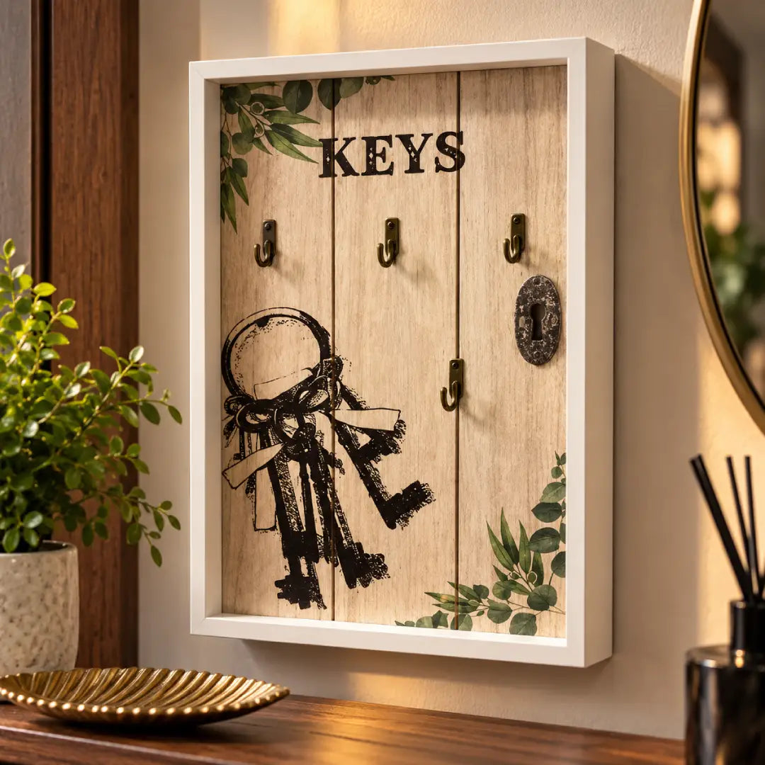 Wooden wall mounted key holder for home entryway