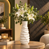 10 inch white textured ceramic vase