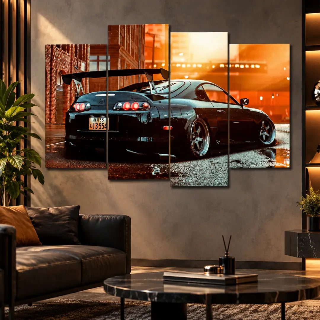 Toyota Supra Orange Background 4 Panel Cars Wall Art