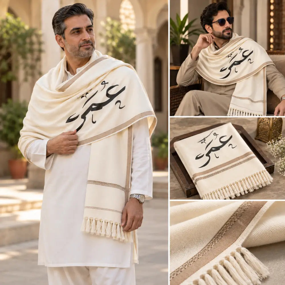Custom Name White Winter Shawl for Men | Personalized Gift