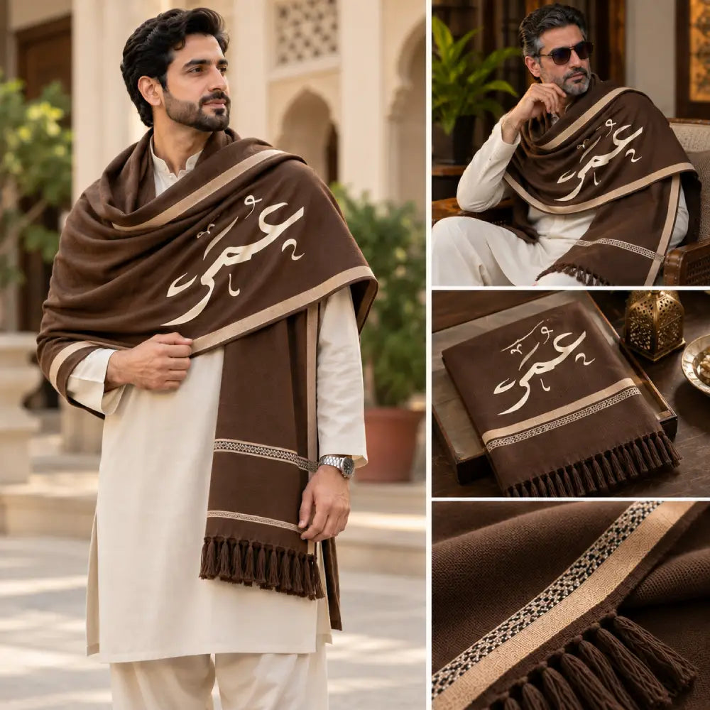 Custom Name White Winter Shawl for Men | Personalized Gift