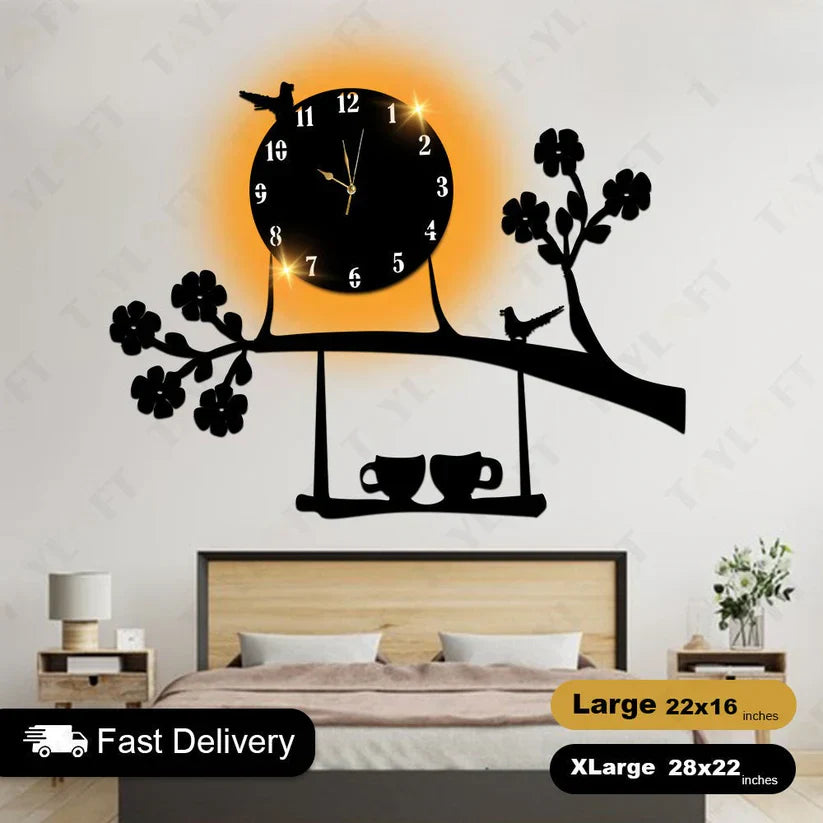 Cup Tree Wooden Clock For Wall Decor