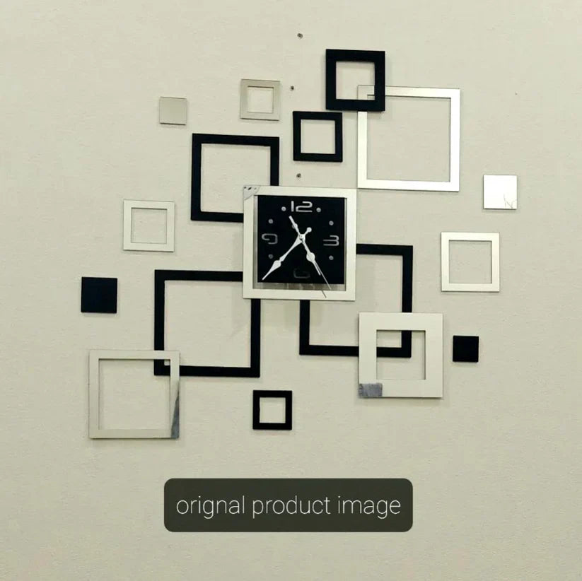 Square Shaped Silver & Golden Acrylic Clock For Wall Decor