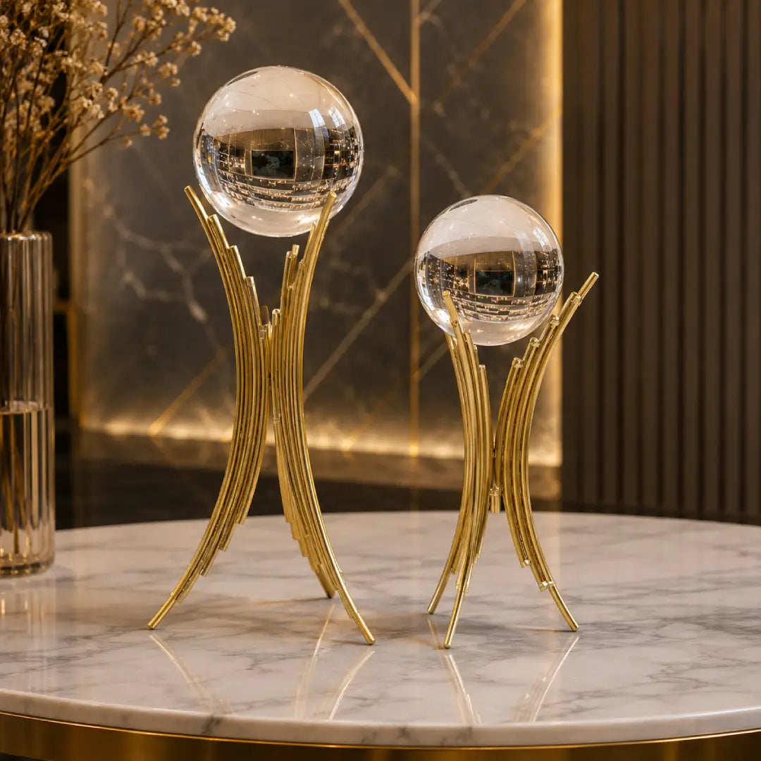 Celestial Spheres on Gilded Wheat Stand Set of 2 luxury home decor Pakistan
